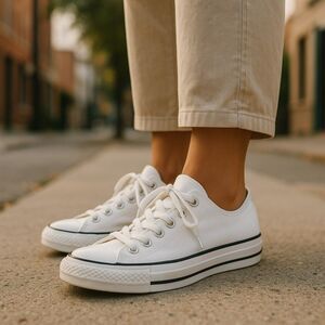 Converse All Star Low Top Juniors Size 2 Athletic Shoes Sneakers White last one